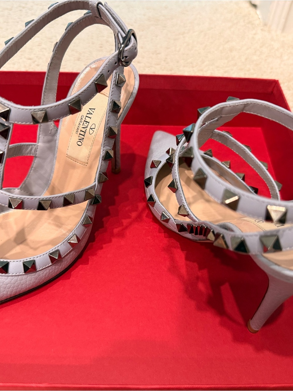 Valentino Garavani Powder Blue Studded Pointed-Toe Strappy Pump - Picture 3 of 5